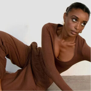 RE ONA Cozy 100% Cotton Thick Chocolate Warm Stretch Drawstring Waist Joggers